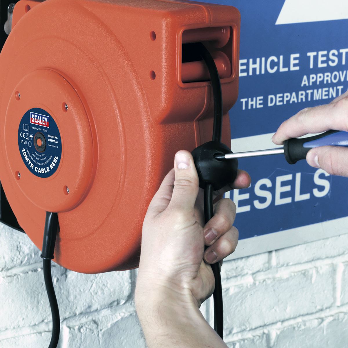 Sealey Cable Reel System Retractable 10m 2 x 230V Socket