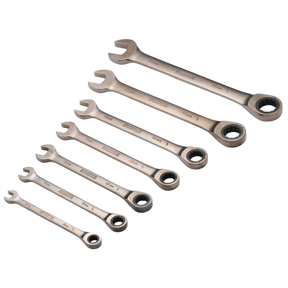Draper HI-TORQ® Metric Ratcheting Combination Spanner Set Black (7 Piece) 51178 White Rose Tools