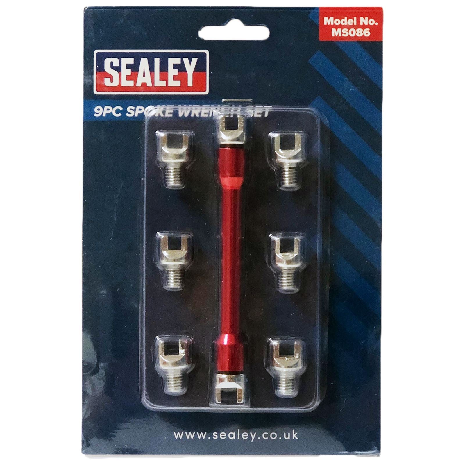 Sealey 9 Piece Spoke Wrench Set Motorbike Buckled Wheel Interchangeable Heads