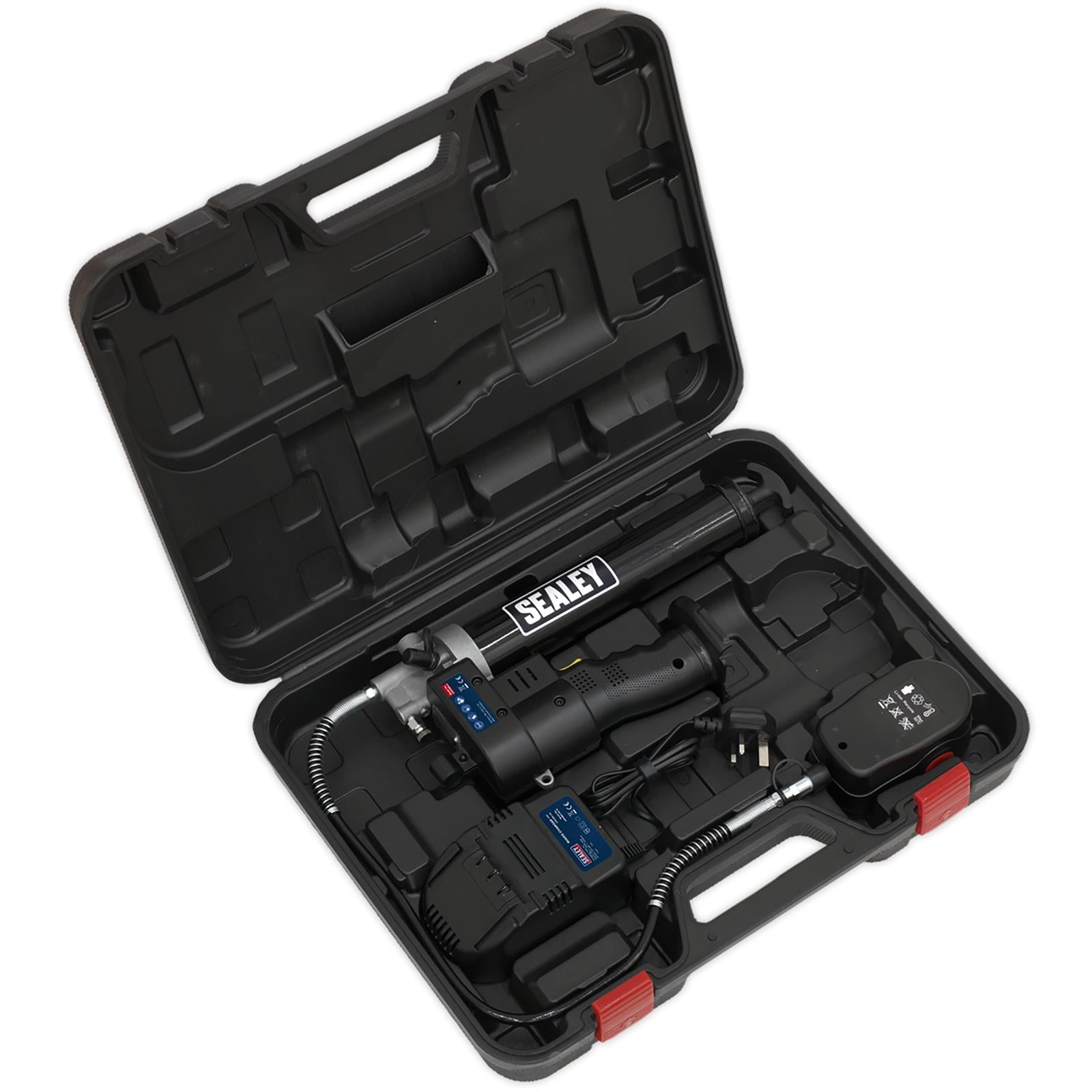Sealey 18V Cordless Grease Gun 1.7Ah Battery and Mains Charger in Carry Case