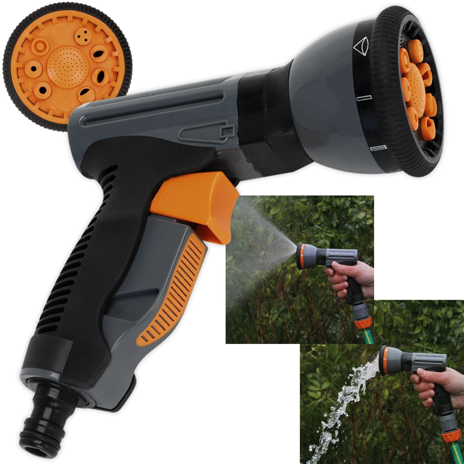 Sealey 9 Pattern Water Spray Pistol Rotating Spray Head Gun Jet Mist Locking Trigger