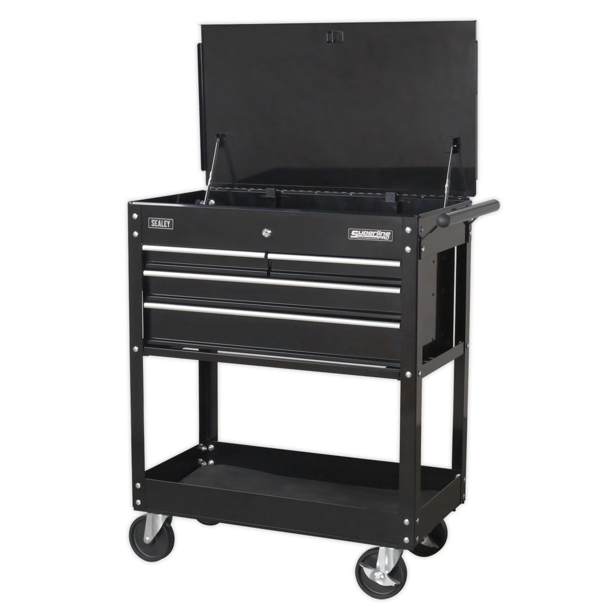 Sealey Superline Pro Heavy-Duty Mobile Tool & Parts Trolley with 4 Drawers & Lockable Top - Black