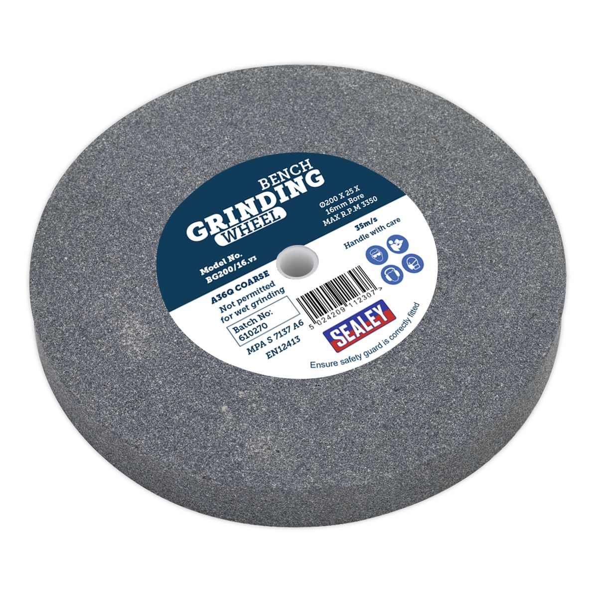 Sealey Grinding Stone Ø200 x 25mm Ø16mm Bore A36Q Coarse