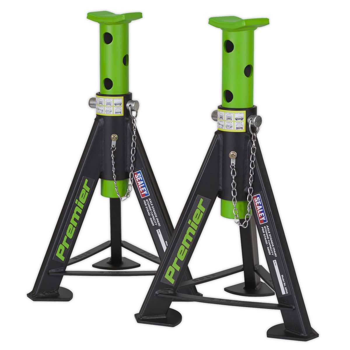 Sealey Premier Premier Axle Stands (Pair) 6 Tonne Capacity per Stand - Green