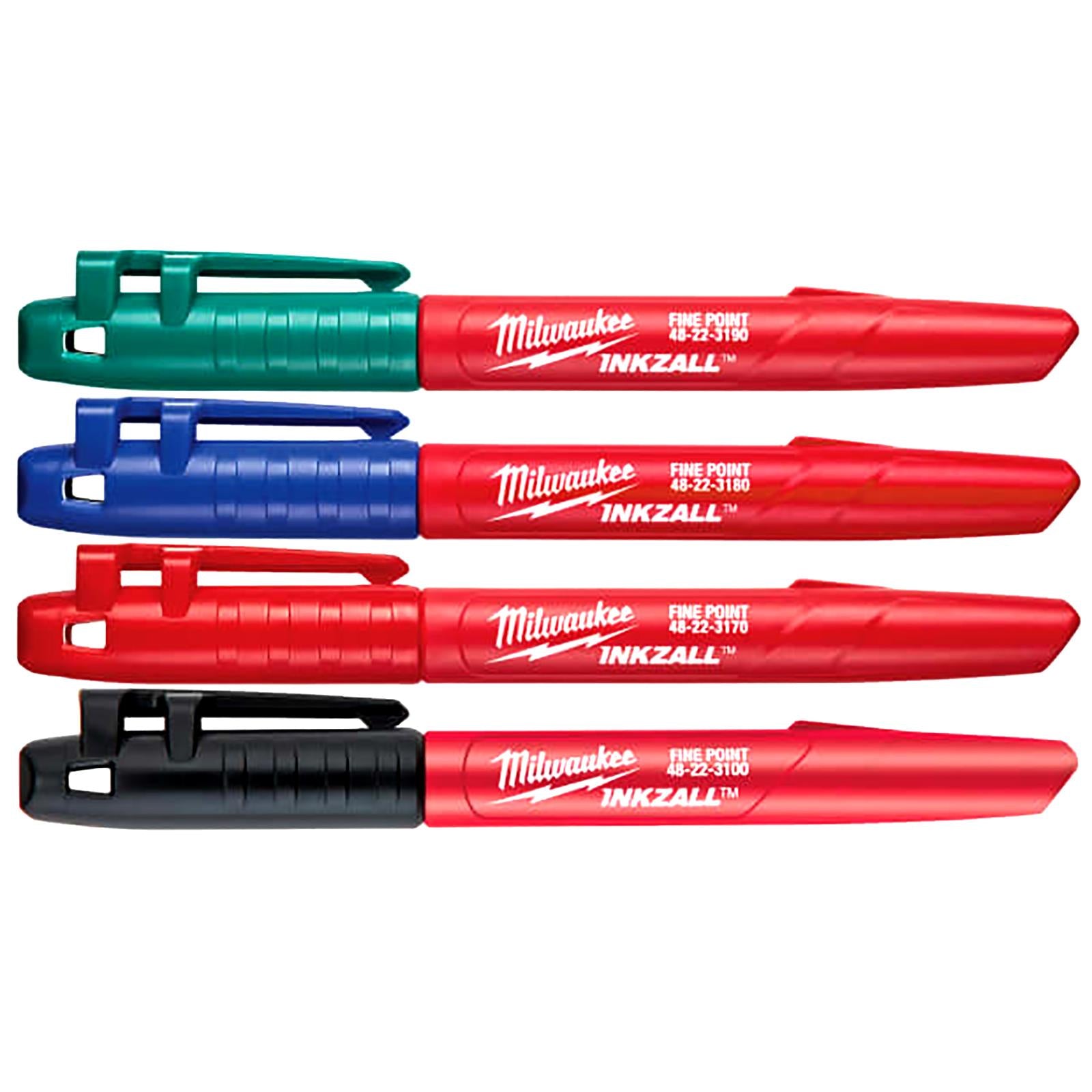 Milwaukee INKZALL Marker Pens 4 Pack Coloured 1mm Tip