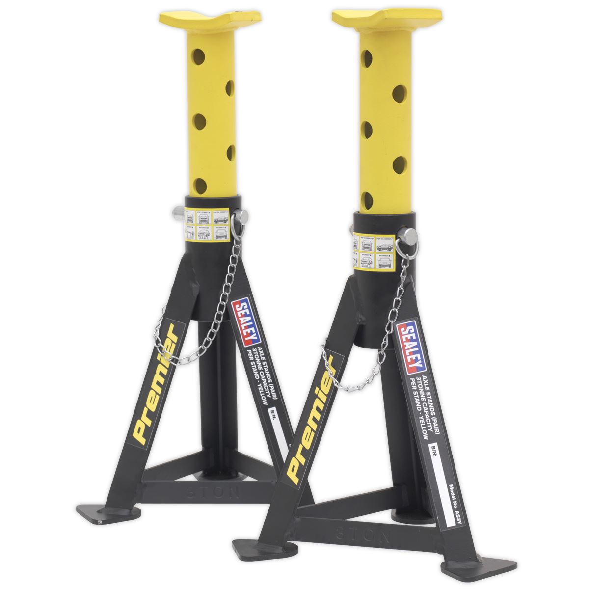 Sealey Premier Premier Axle Stands (Pair) 3 Tonne Capacity per Stand - Yellow