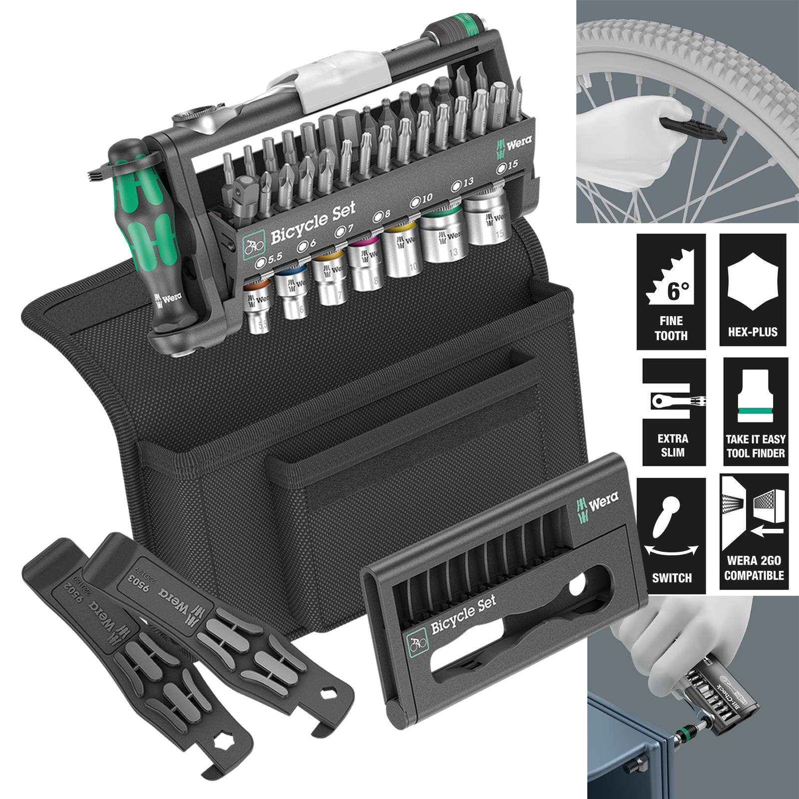 Wera Bicycle Set 3 41 Piece Bit Check Tyre Levers 1/4" Hex Ratchet