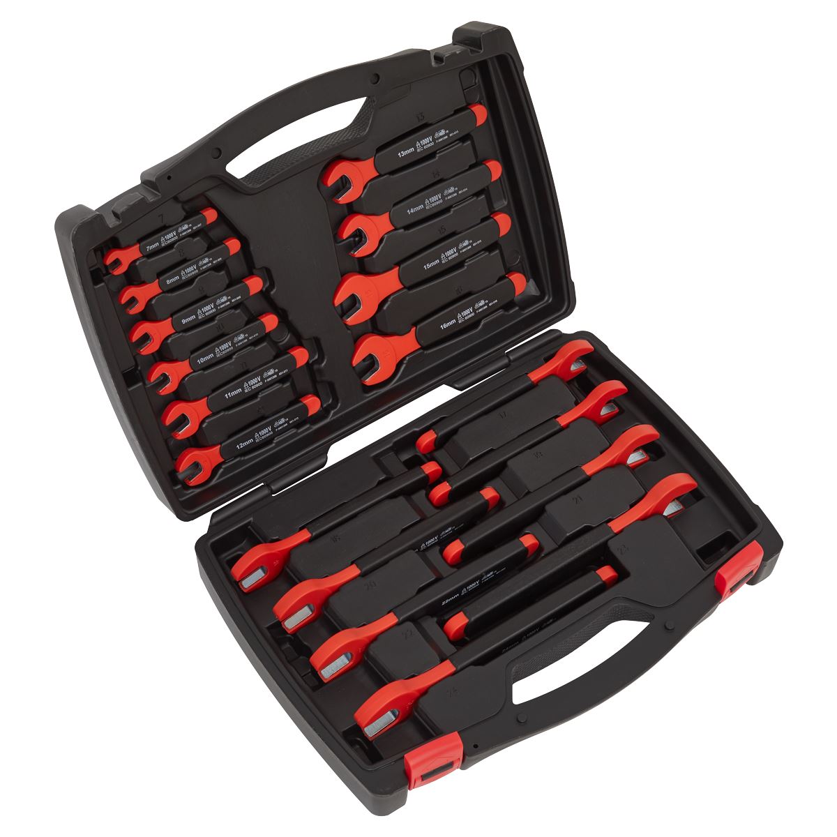 Sealey Insulated Open End Spanner Set 18 Piece VDE Approved 7-24mm 1500V DC 1000 AC