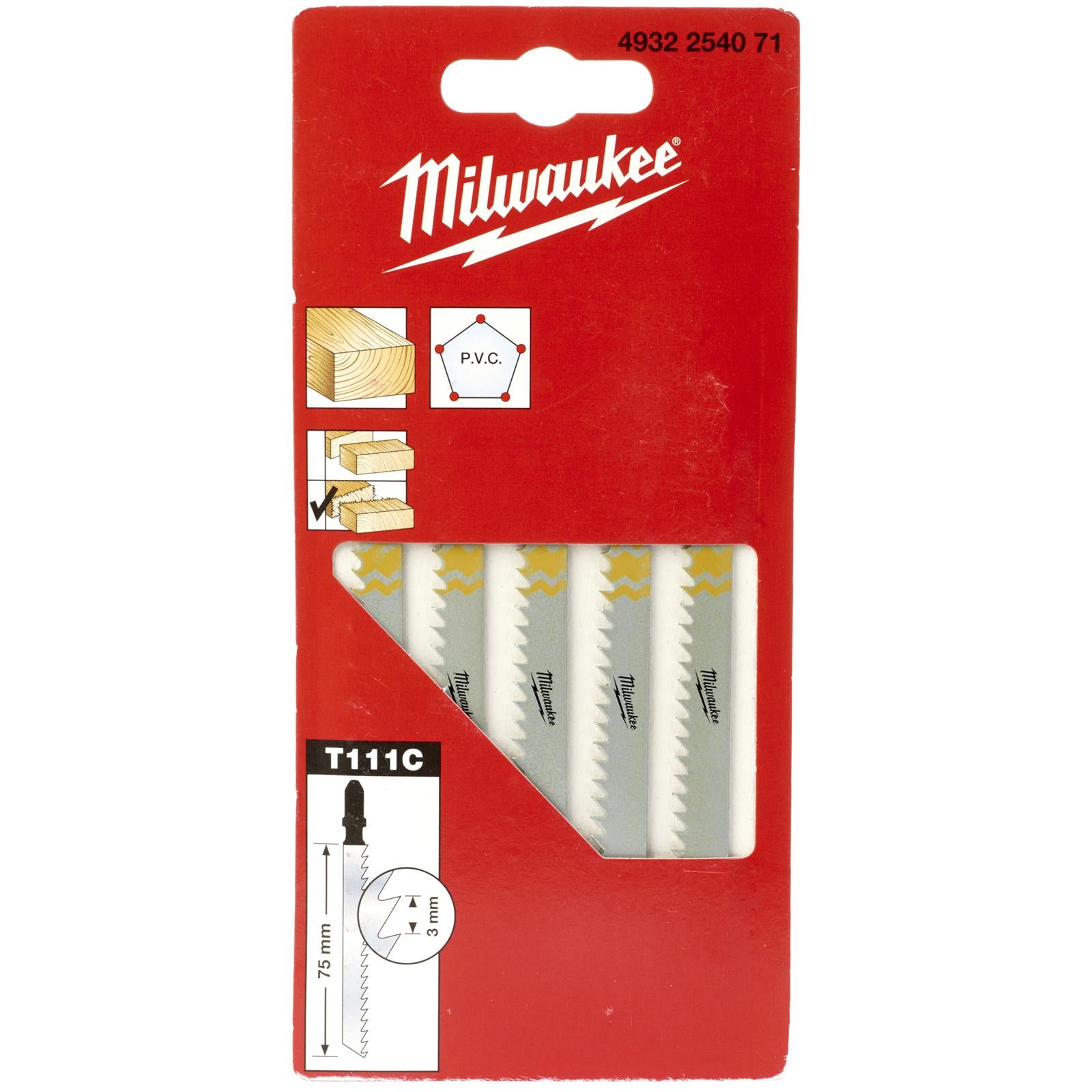 Milwaukee Jigsaw Blades Wood and Plastic 5 Pack Traditional Blade 75mm x 3mm T111C