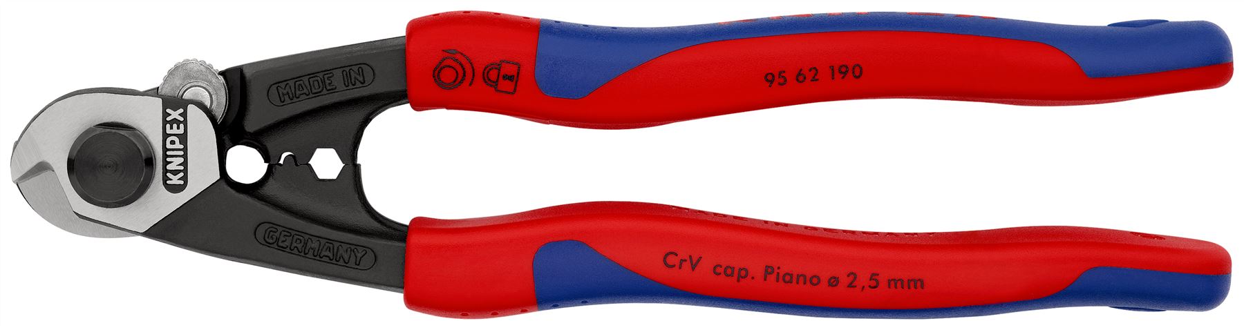 Knipex Wire Rope Cutters Forged Cutting Pliers Burnished Head up to 7mm Capacity 190mm 95 62 190