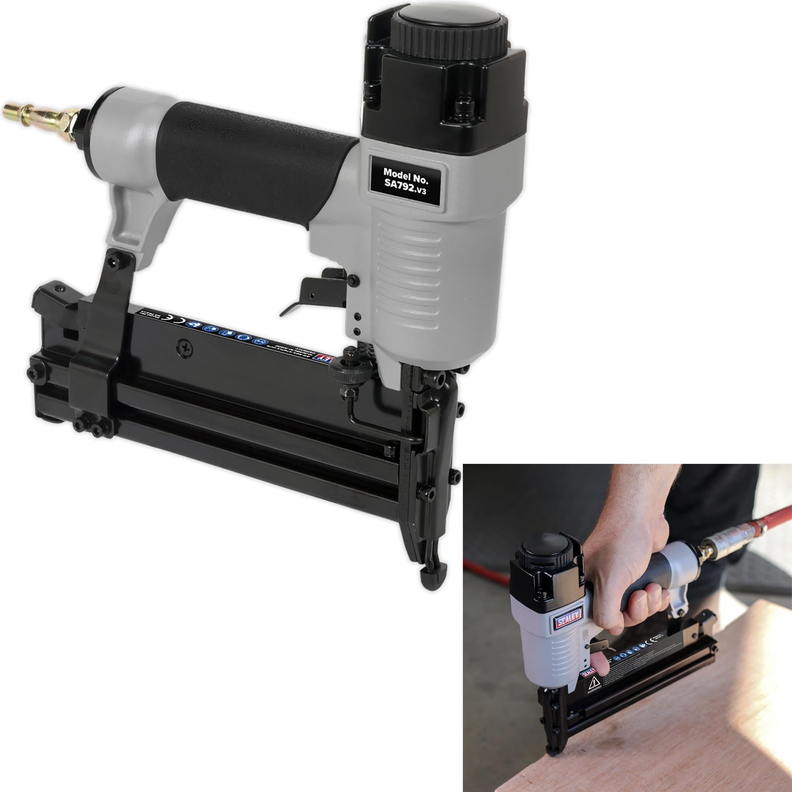 Sealey Air Nail Staple Gun 10-50mm Nails 10-40mm Staples Capacity Nailer Stapler