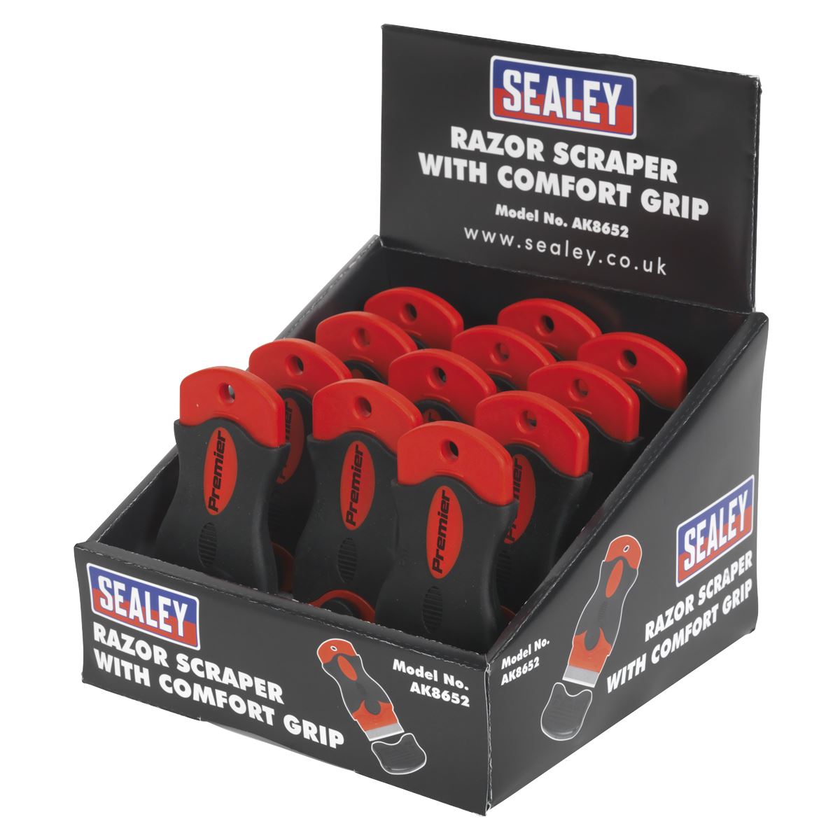 Sealey Premier Razor Scraper with Comfort Grip Display Box of 12