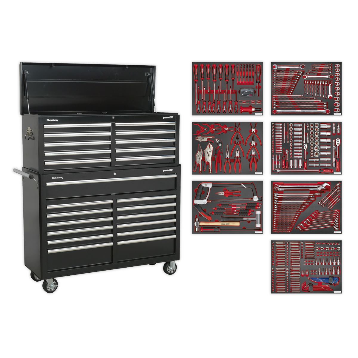 Sealey Superline Pro Tool Chest Combination 23 Drawer with Ball-Bearing Slides - Black with 446pc Tool Kit