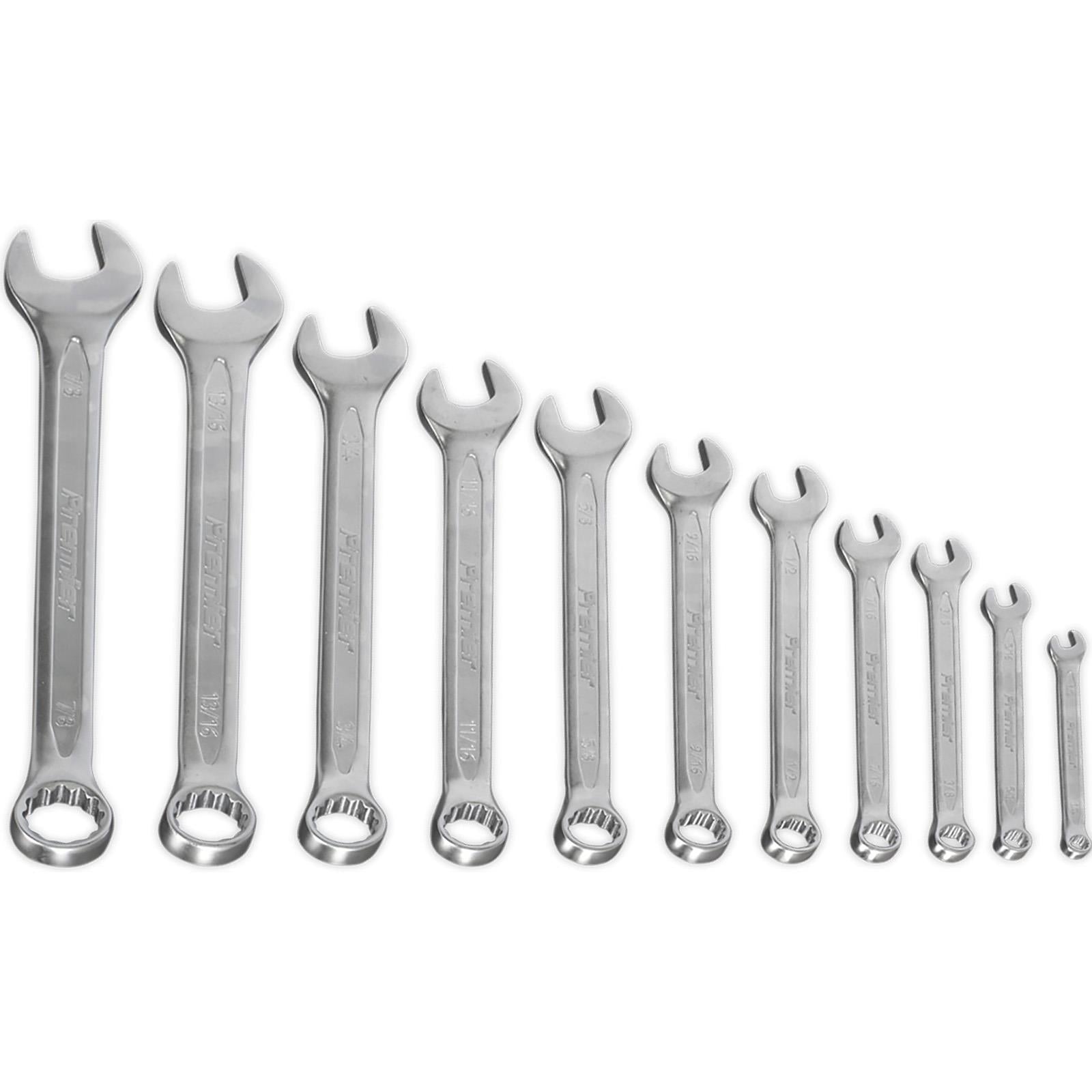 Sealey Premier 11 Piece Cold Stamped Combination Spanner Set Imperial 1/4"-7/8