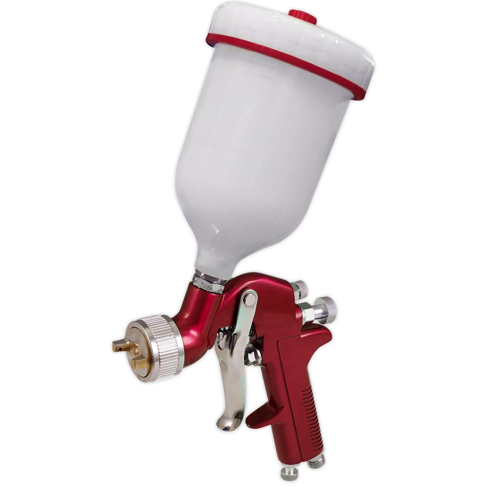 Sealey Gravity Feed Spray Gun 1.4mm Set Up 600ml Paint Pot Vehicle Car Red