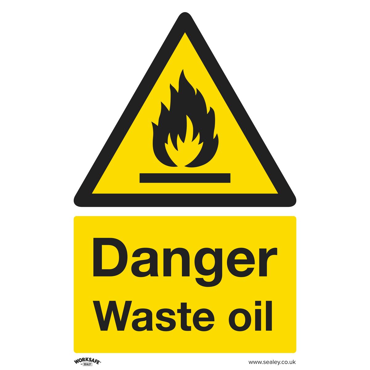 Worksafe by Sealey Warning Safety Sign - Danger Waste Oil - Rigid Plastic - Pack of 10