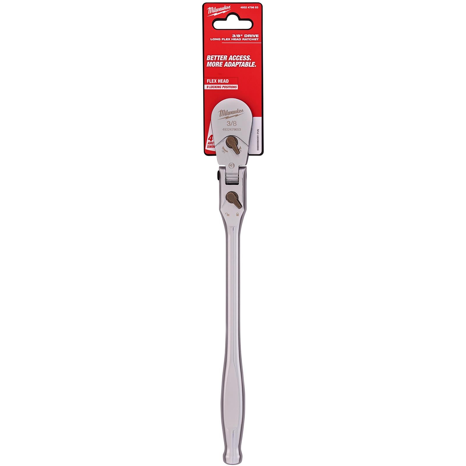Milwaukee Socket Ratchet Wrench Long Flexible Head 3/8" Drive 90 Tooth Slim Profile Head
