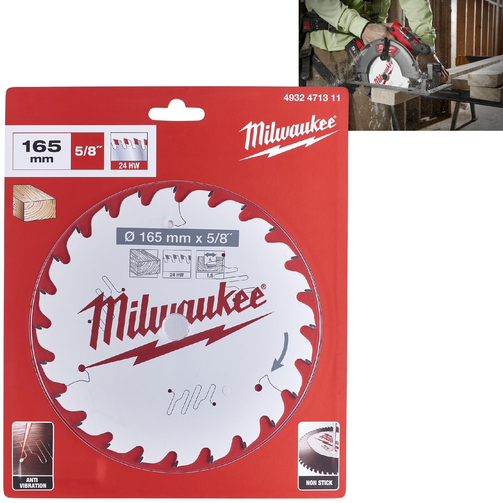 Milwaukee Circular Saw Blade for Wood 165mm x 5/8" Bore x 1.6mm Width 24T ATB