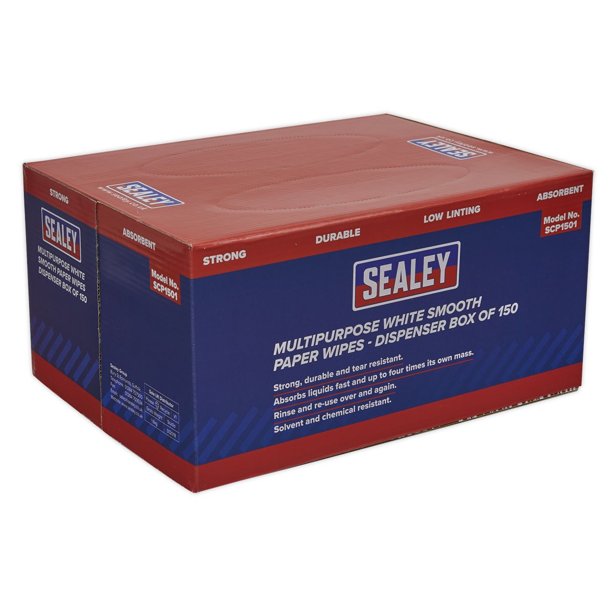 Sealey Multipurpose White Smooth Paper Wipes - Dispenser Box of 150