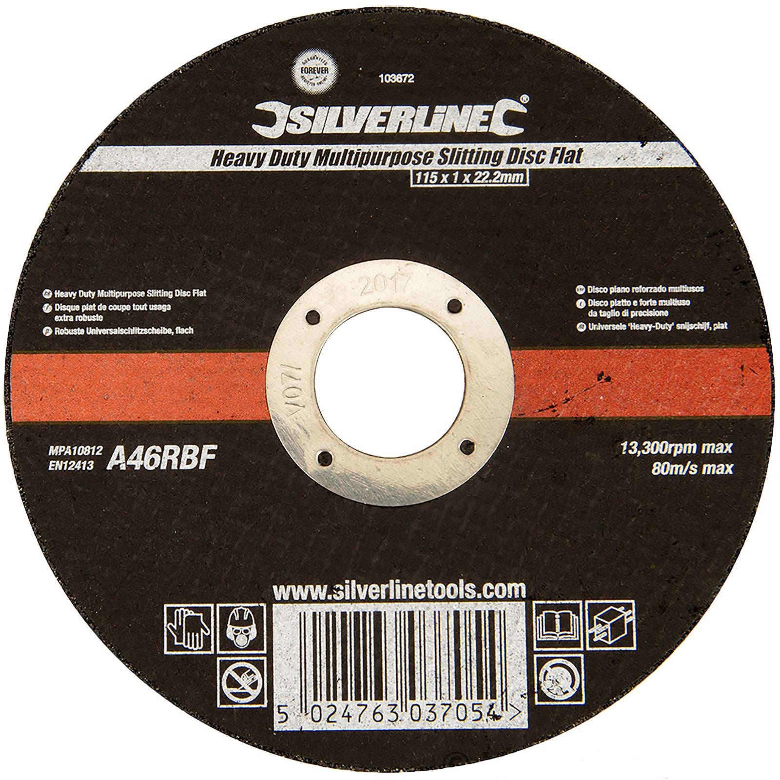Silverline Heavy Duty Flat Multipurpose Slitting Disc 115 x 1 x 22.23mm
