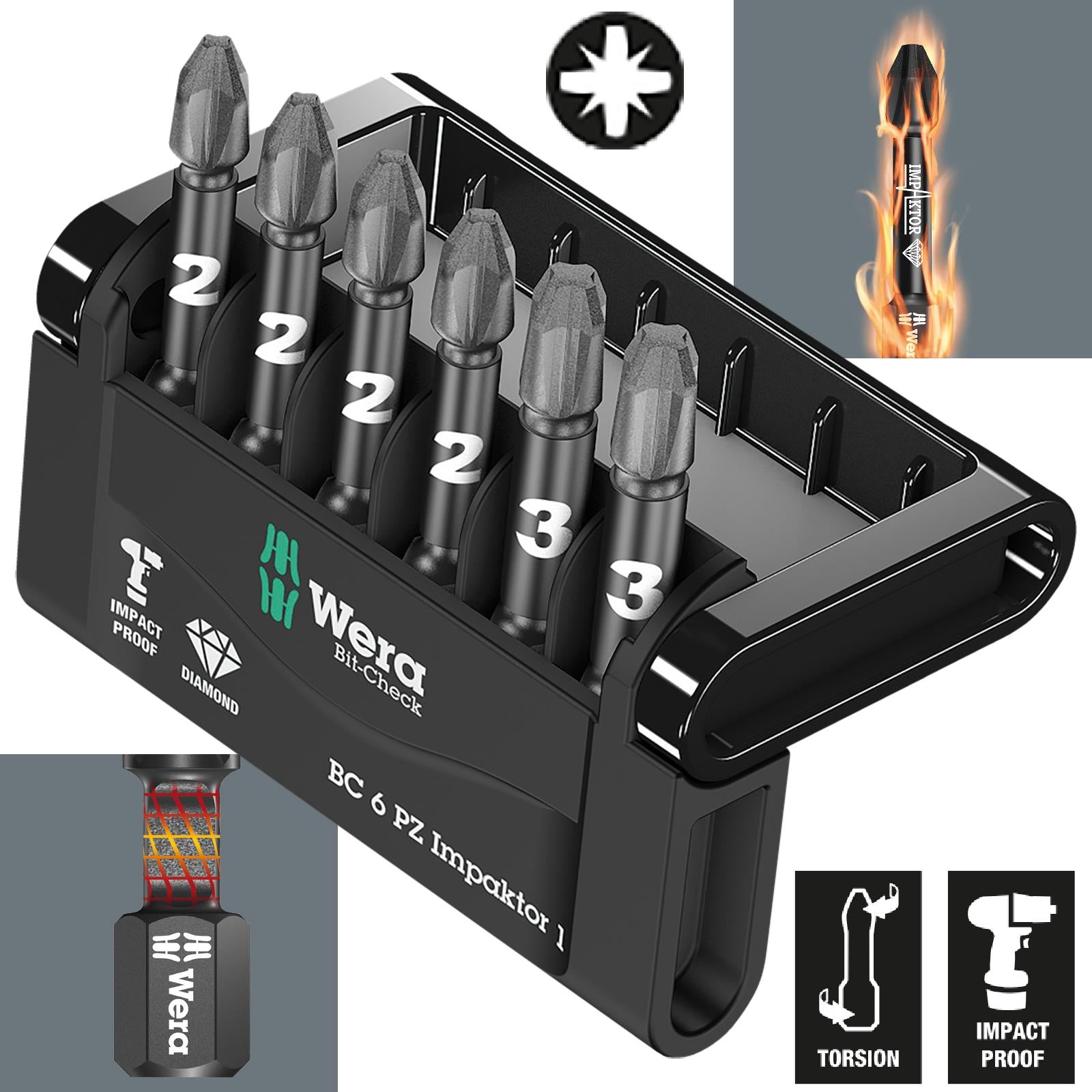 Wera Impact Screwdriver Bit Set Bit Check 6 PZ Impaktor 1 Pozi 6 Piece