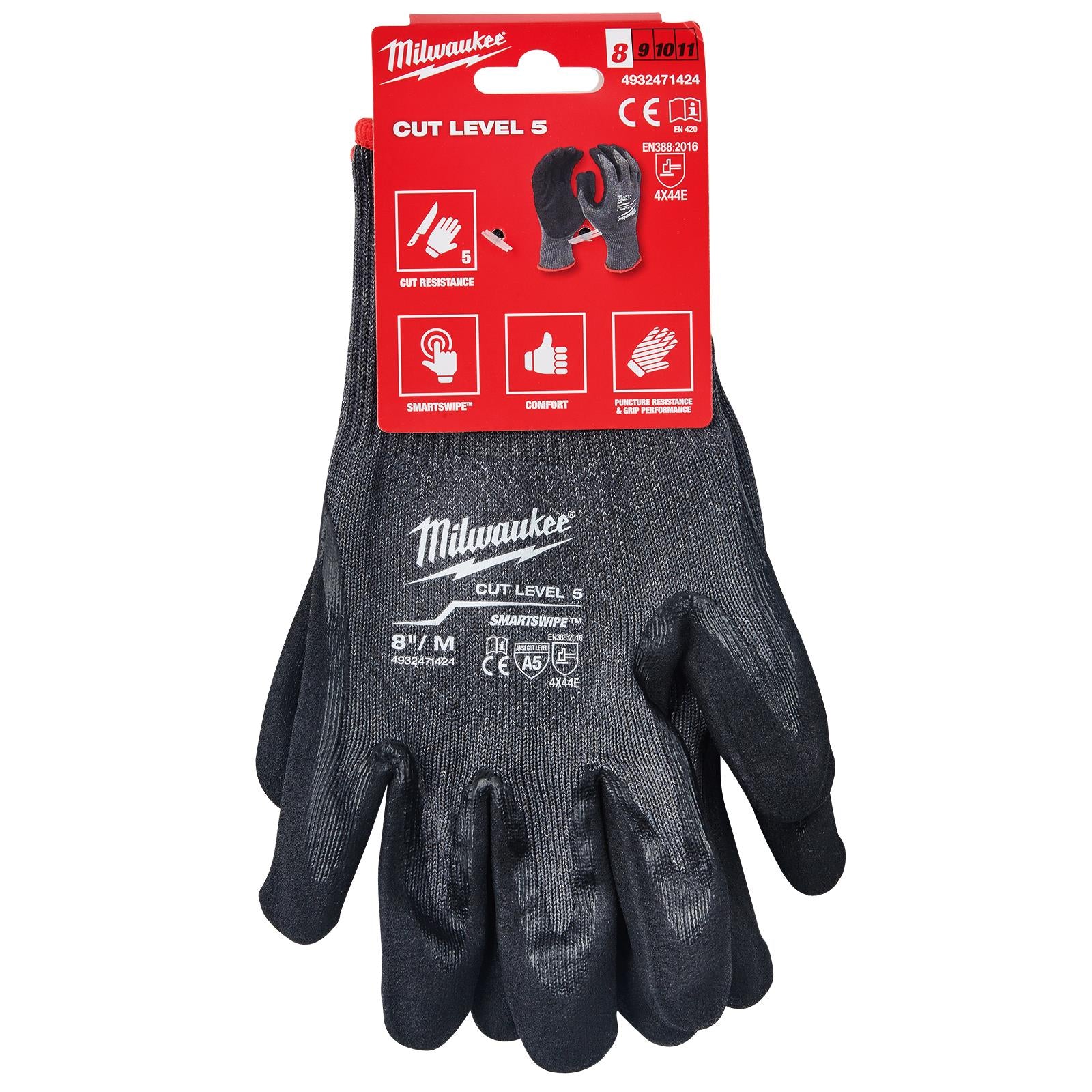 Milwaukee Safety Gloves Cut Level 5/E Dipped Glove Size 8 / M Medium