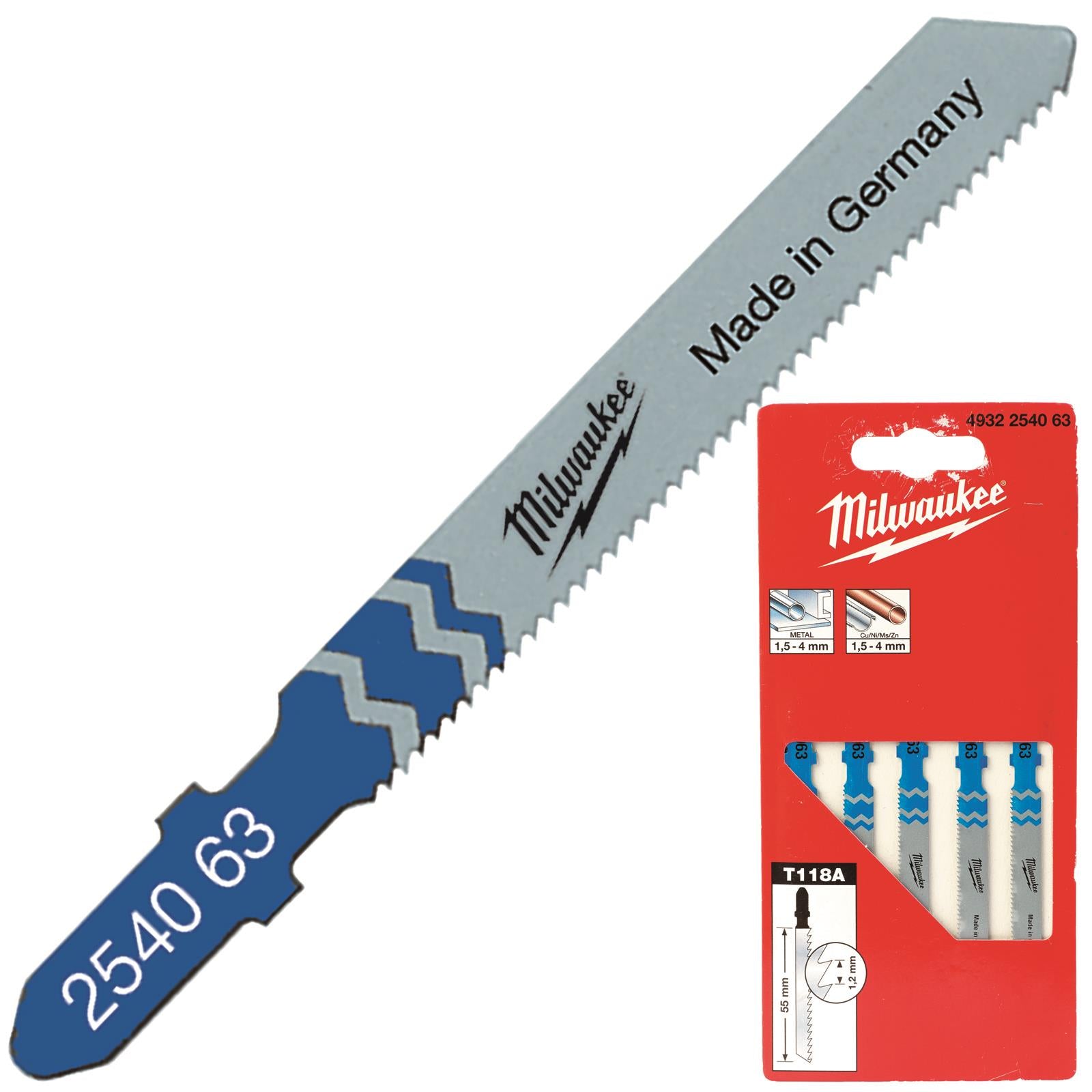 Milwaukee Jigsaw Blades for Metal 5 Pack Traditional Blade 55mm x 1.2mm T118A