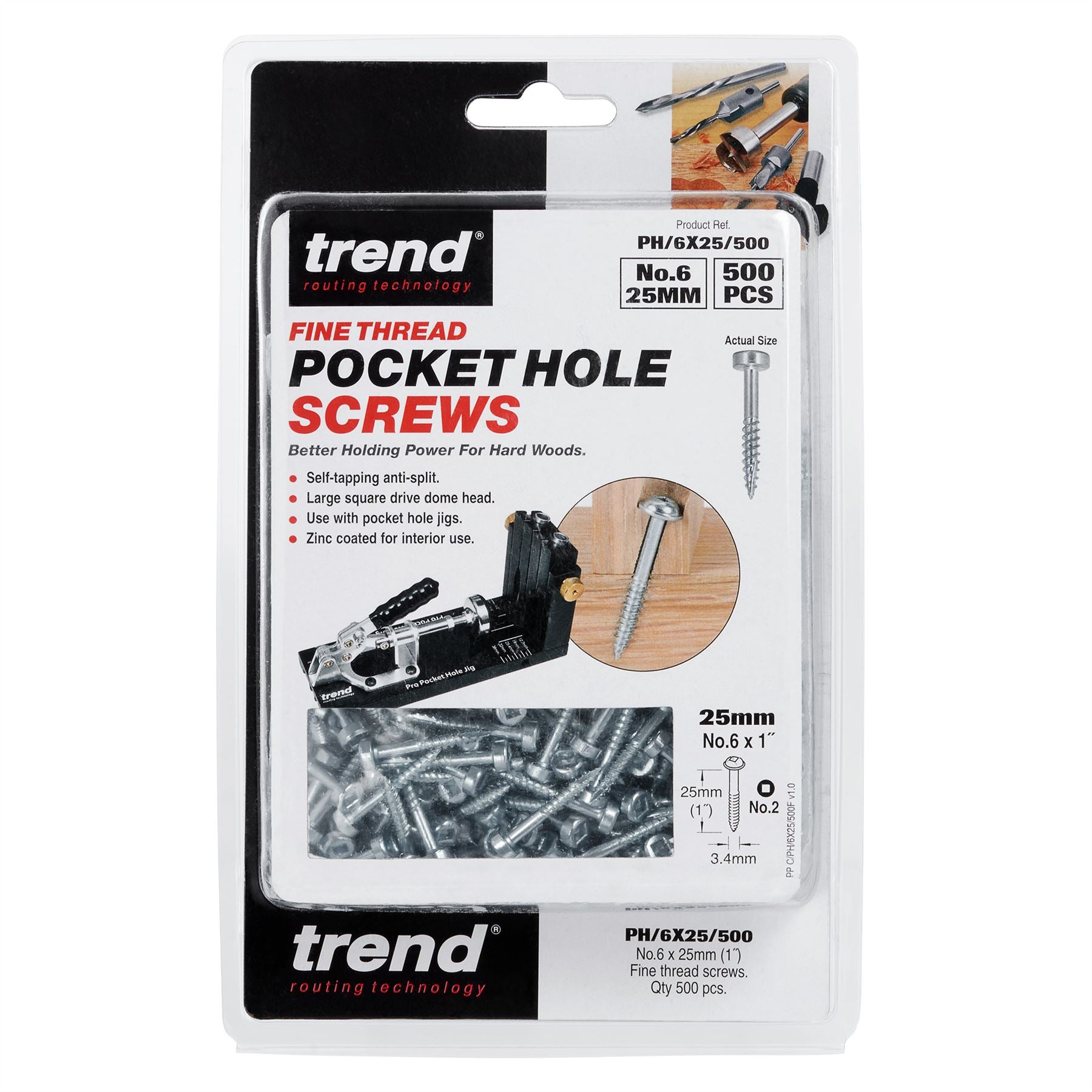 Trend Pocket Hole Screw Fine Thread No.6 X 25mm  PH/6X25/500