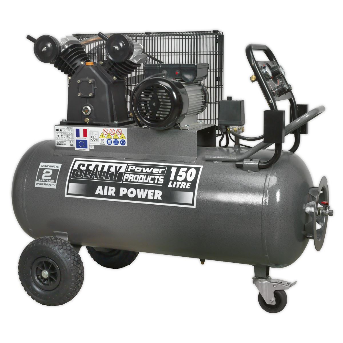 Sealey Premier Industrial Air Compressor 150L Belt Drive 3hp with Front Control Panel