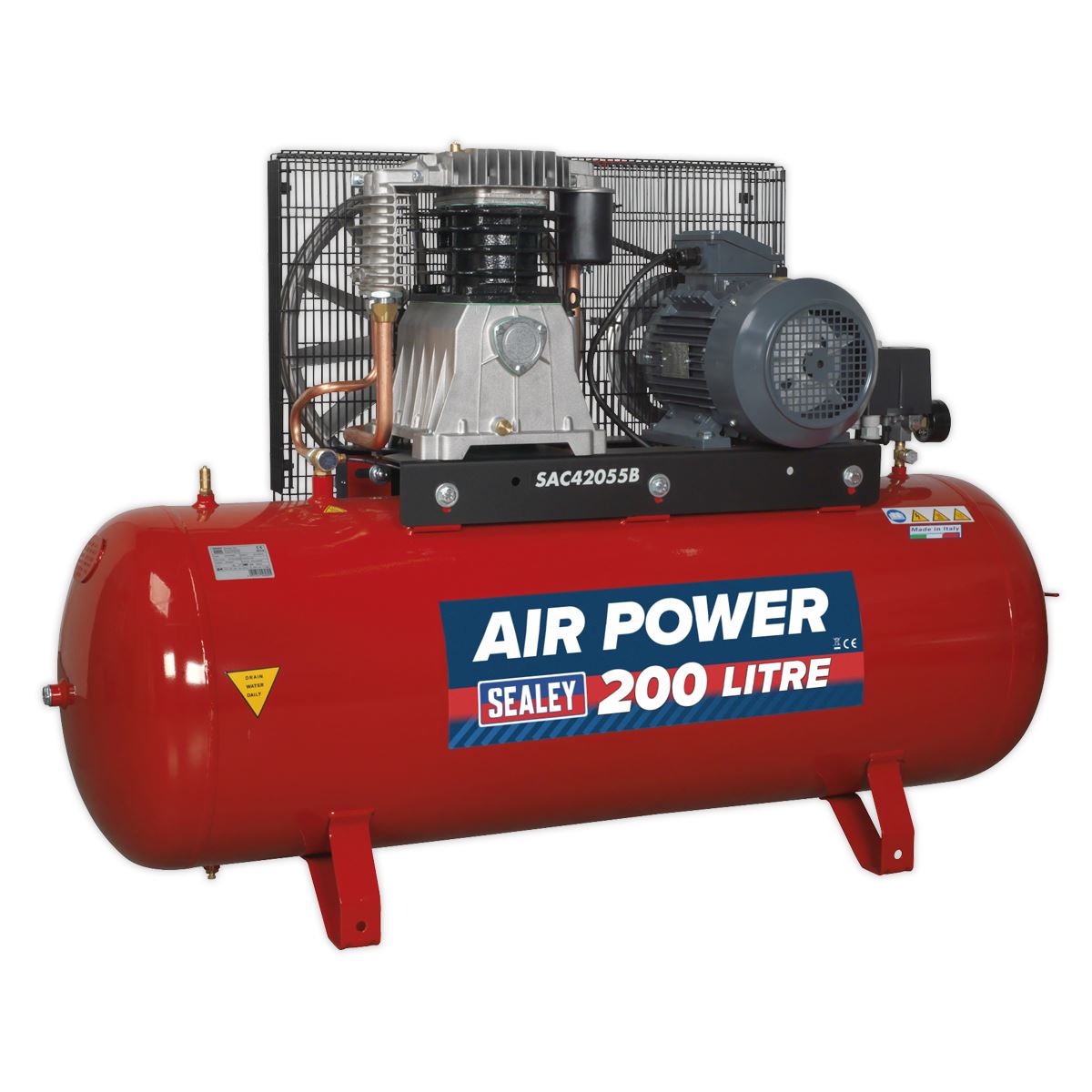 Sealey Air Compressor 200L Belt Drive 5.5hp 3ph 2-Stage with Cast Cylinders