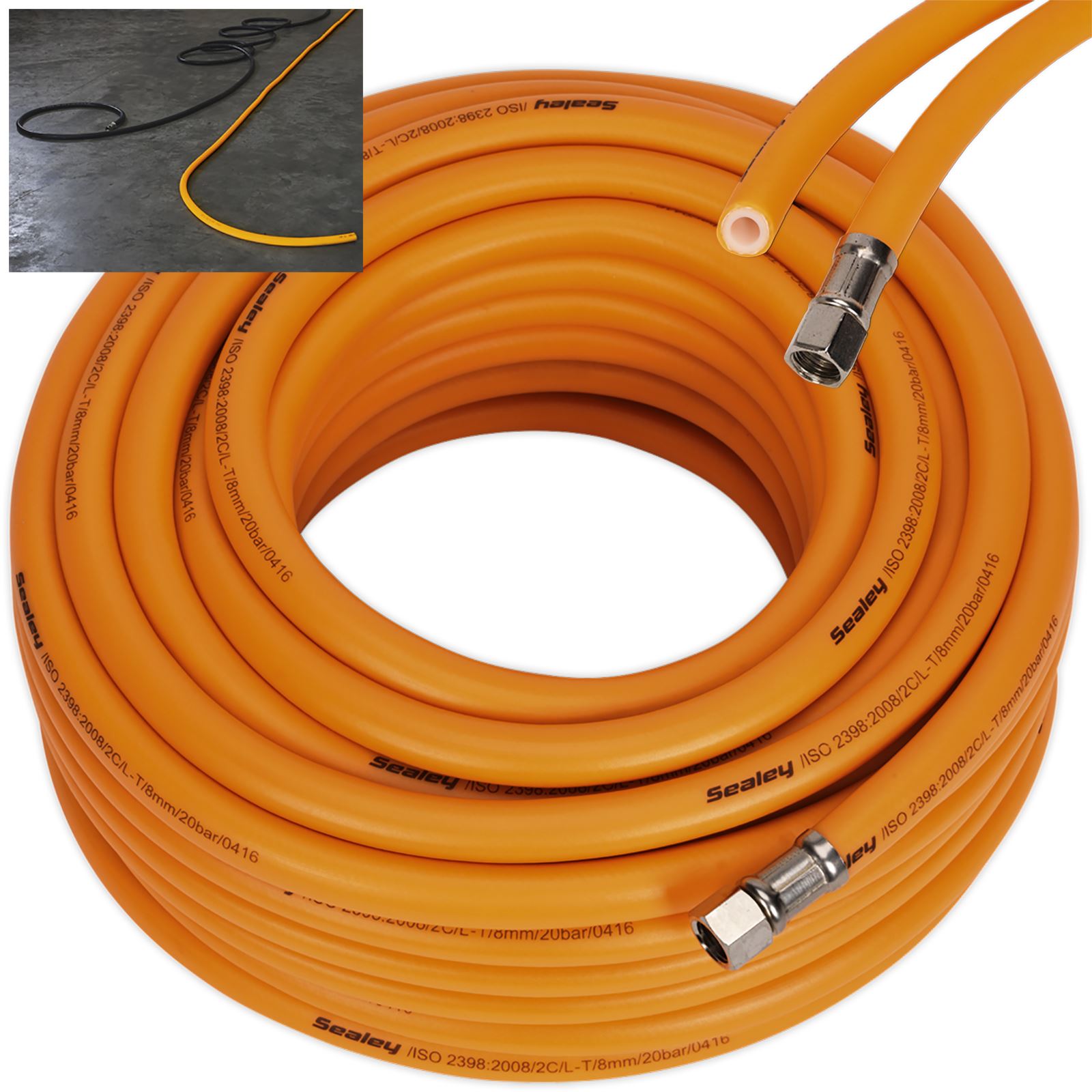 Sealey 20m x Ø8mm High Visibility Hybrid Air Hose 1/4" BSP Unions