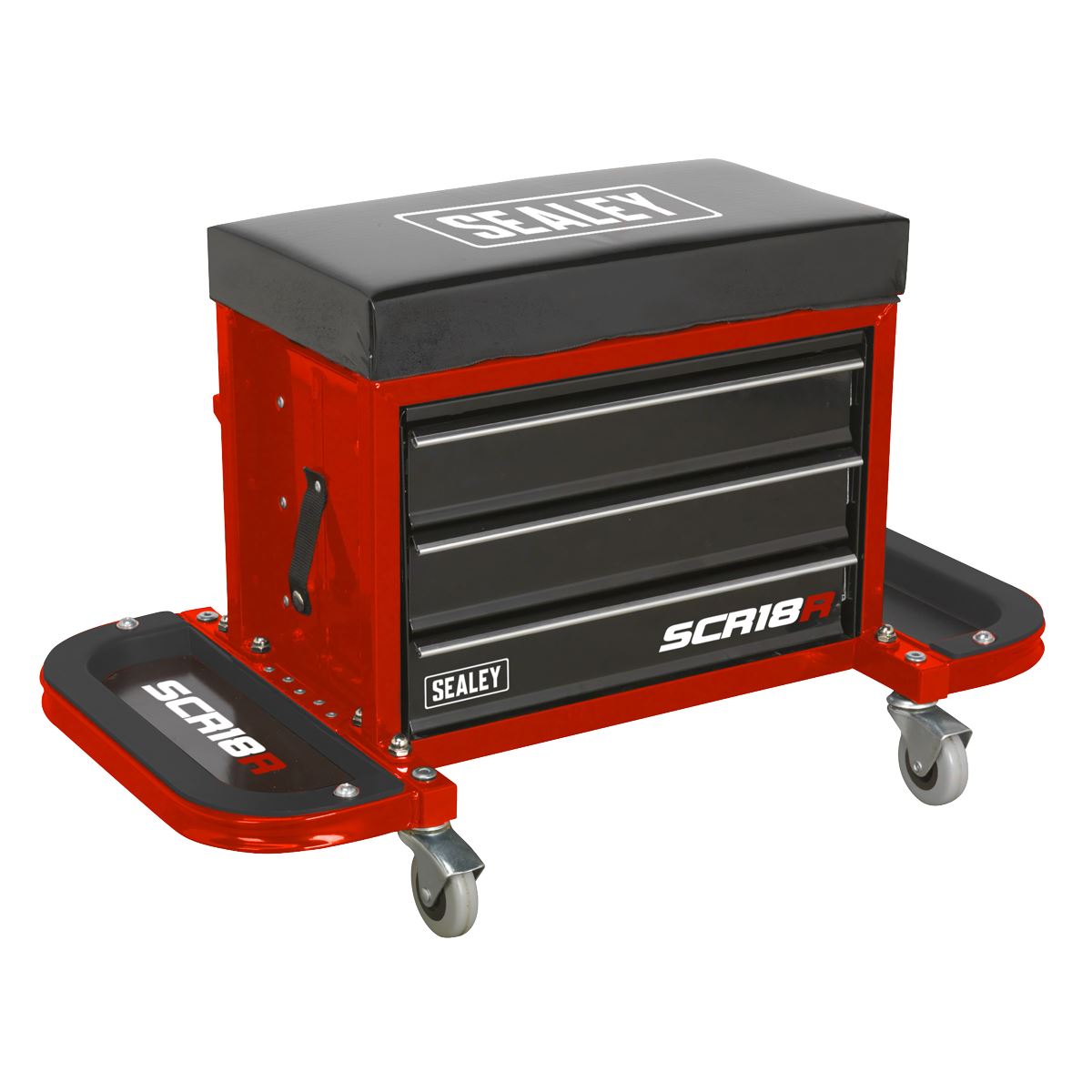 Sealey Mechanics Rolling Utility Seat and Toolbox with Drawers Red