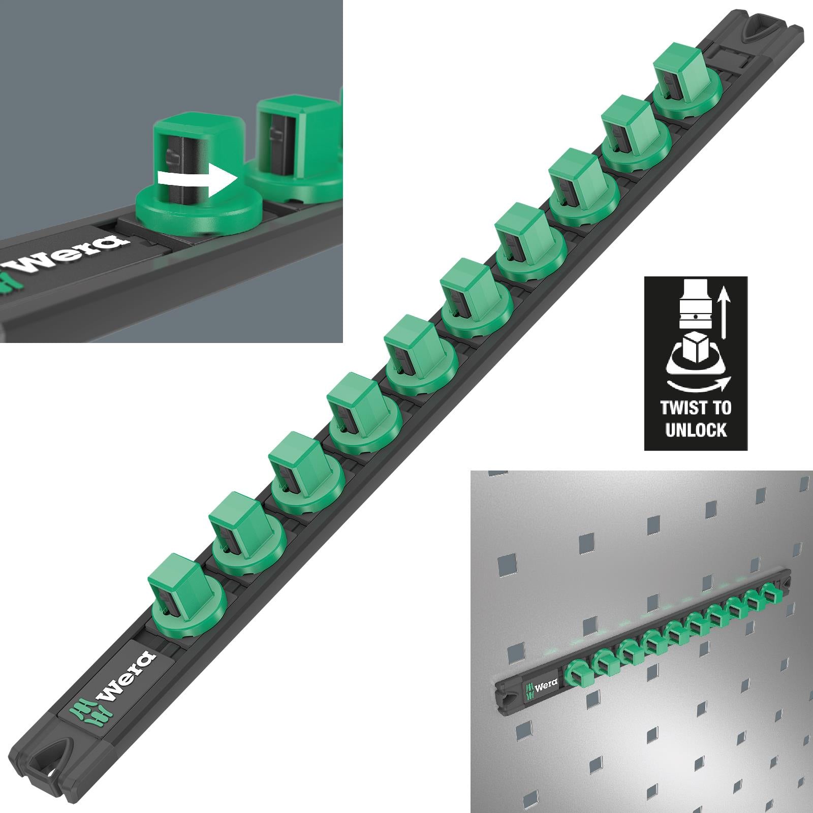 Wera Magnetic Socket Rail 1/2" Drive Twist to Unlock 9602 Empty 10 Socket Capacity 370mm