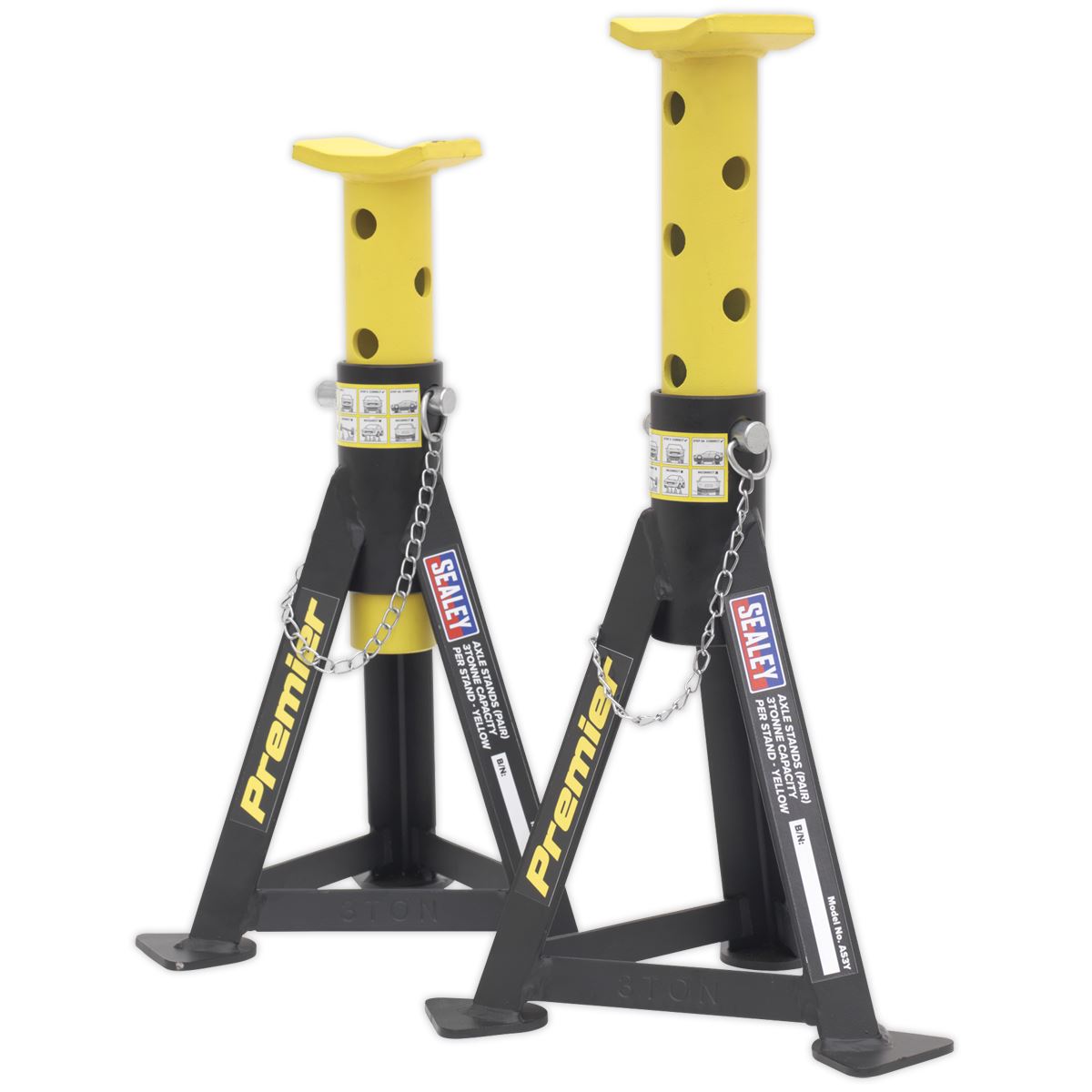 Sealey Premier Axle Stands (Pair) 3 Tonne Capacity per Stand - Yellow