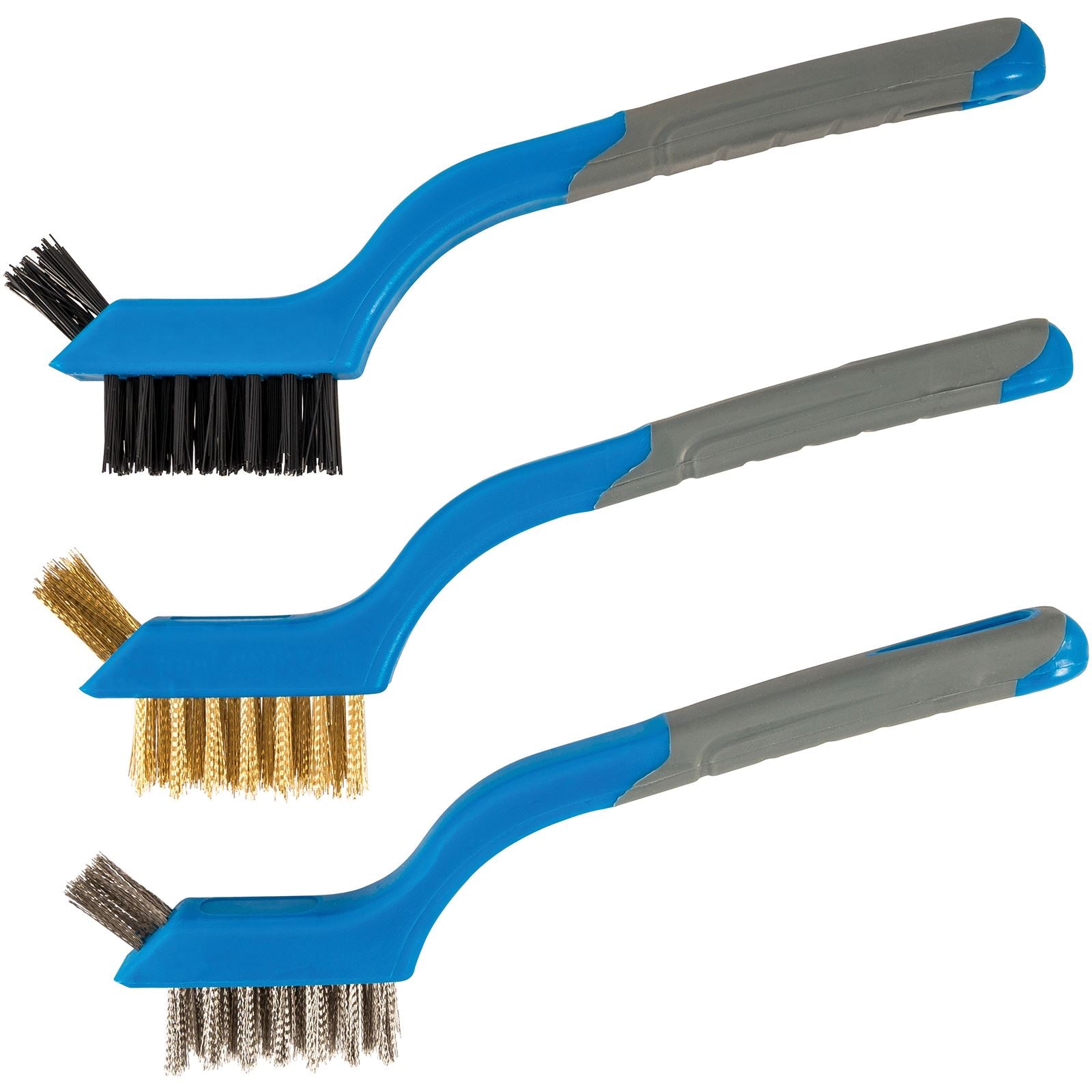 Silverline 3 Piece Mini Wire Brush Set Cleaning Paint Rust Dirt Nylon Brass Steel