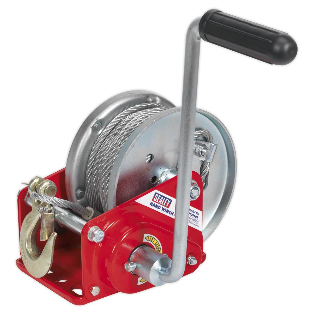 Sealey Geared Hand Winch with Brake & Cable 900kg Capacity
