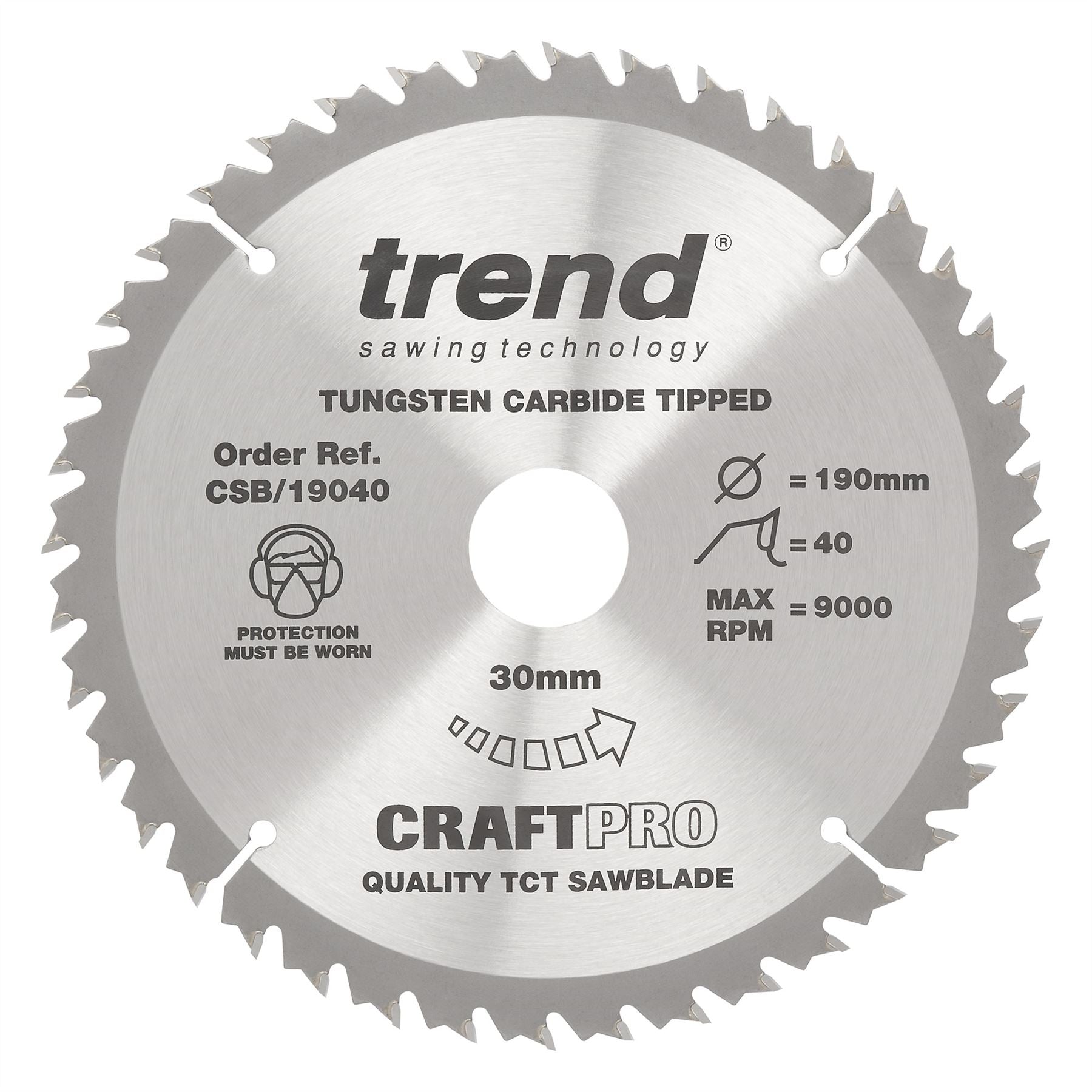 Trend The Craft Pro 190mm Diameter 30mm Bore 40 Tooth General Purpose Saw Blade For Hand Held Circular Saws. CSB/19040
