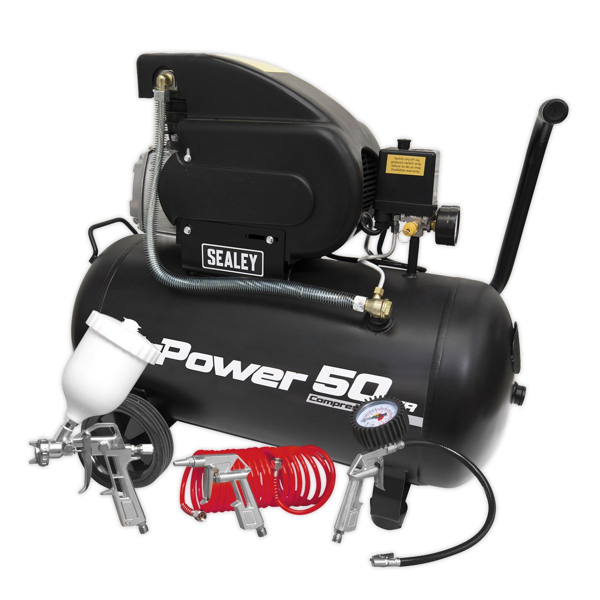 Sealey Air Compressor 50L Direct Drive 2hp with 4pc Air Accessory Kit