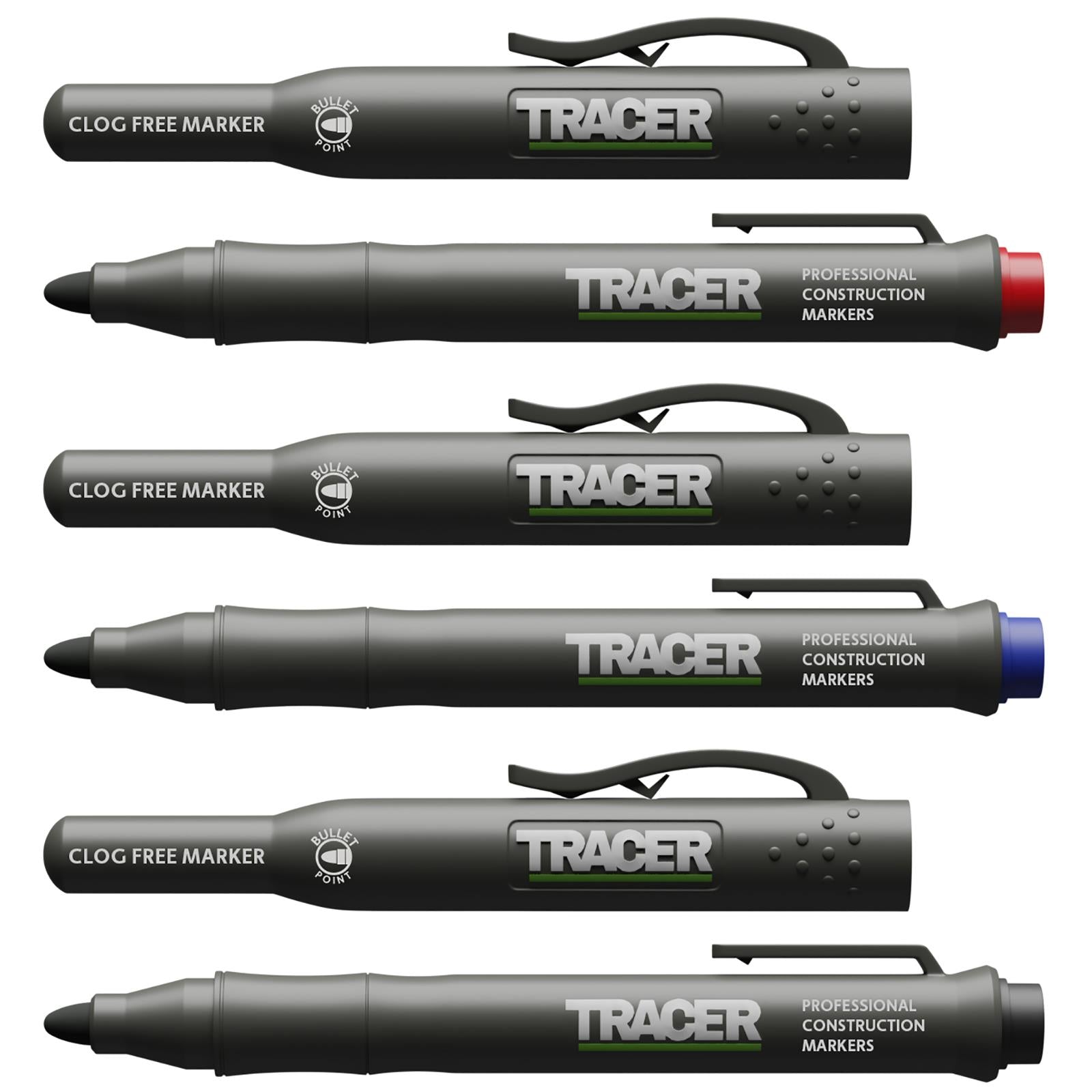 TRACER Clog Free Permanent Marker Kit 3 Piece Pack (Black Blue Red) comes with Site Holsters