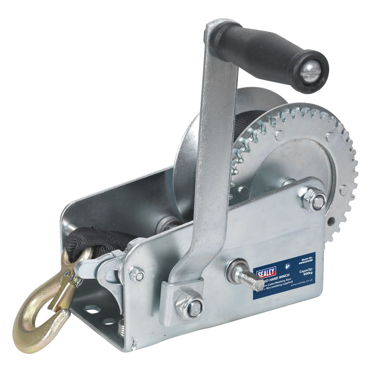 Sealey Geared Hand Winch 900kg Capacity with Webbing Strap