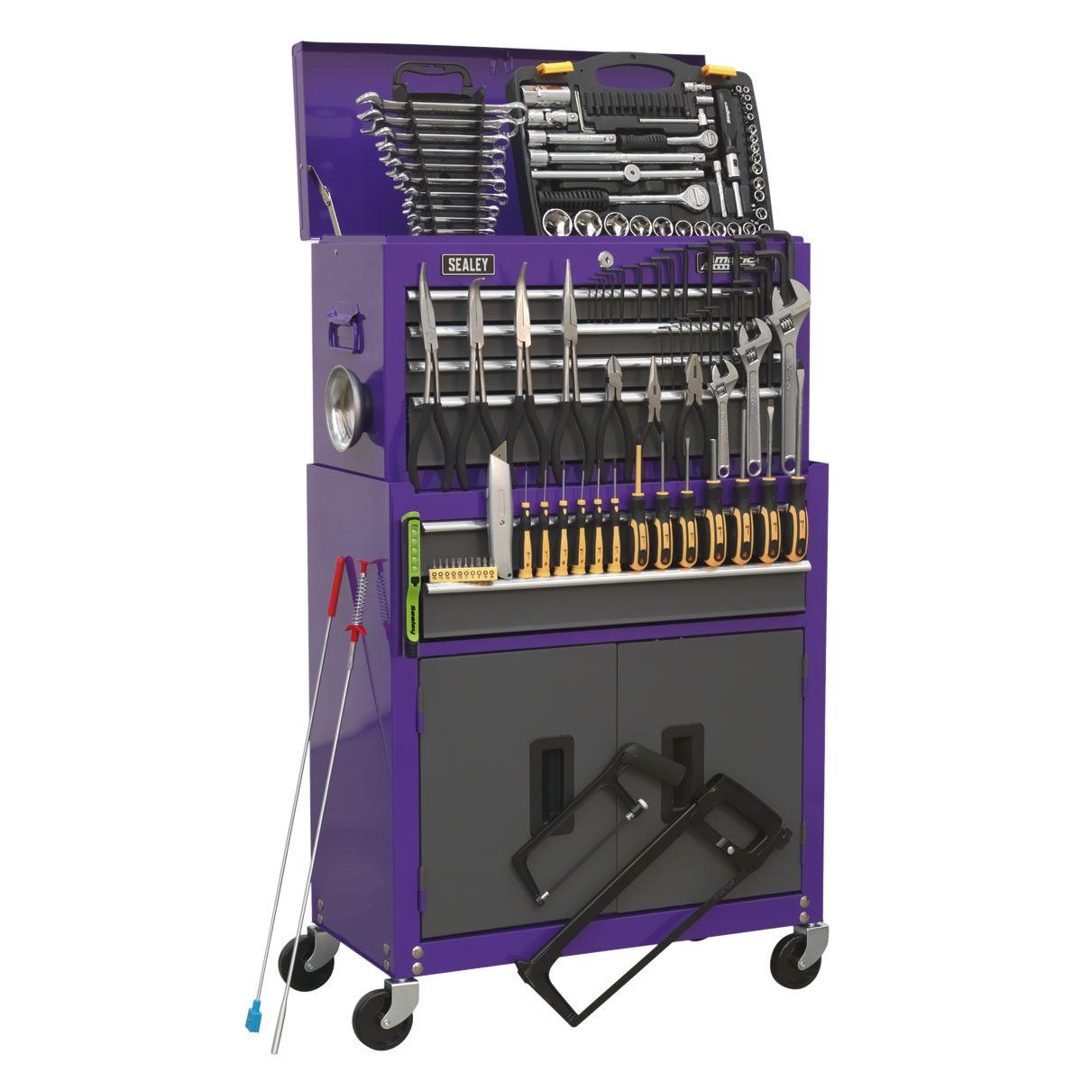 Sealey American Pro Topchest & Rollcab Combination 6 Drawer with Ball-Bearing Slides - Purple/Grey & 170pc Tool Kit