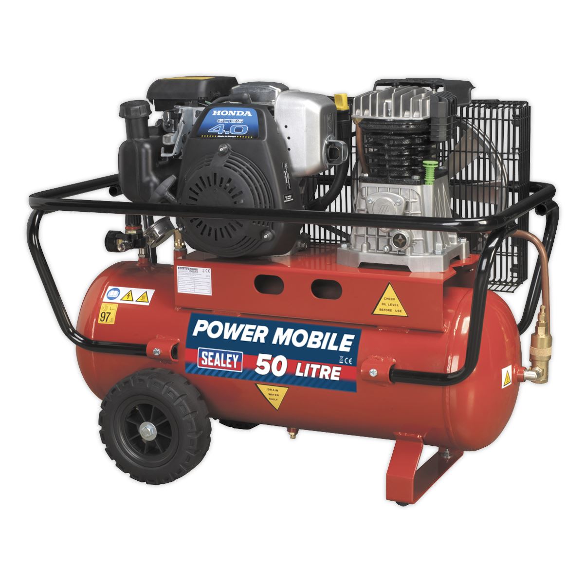 Sealey Air Compressor 50L Belt Drive Petrol Engine 4hp