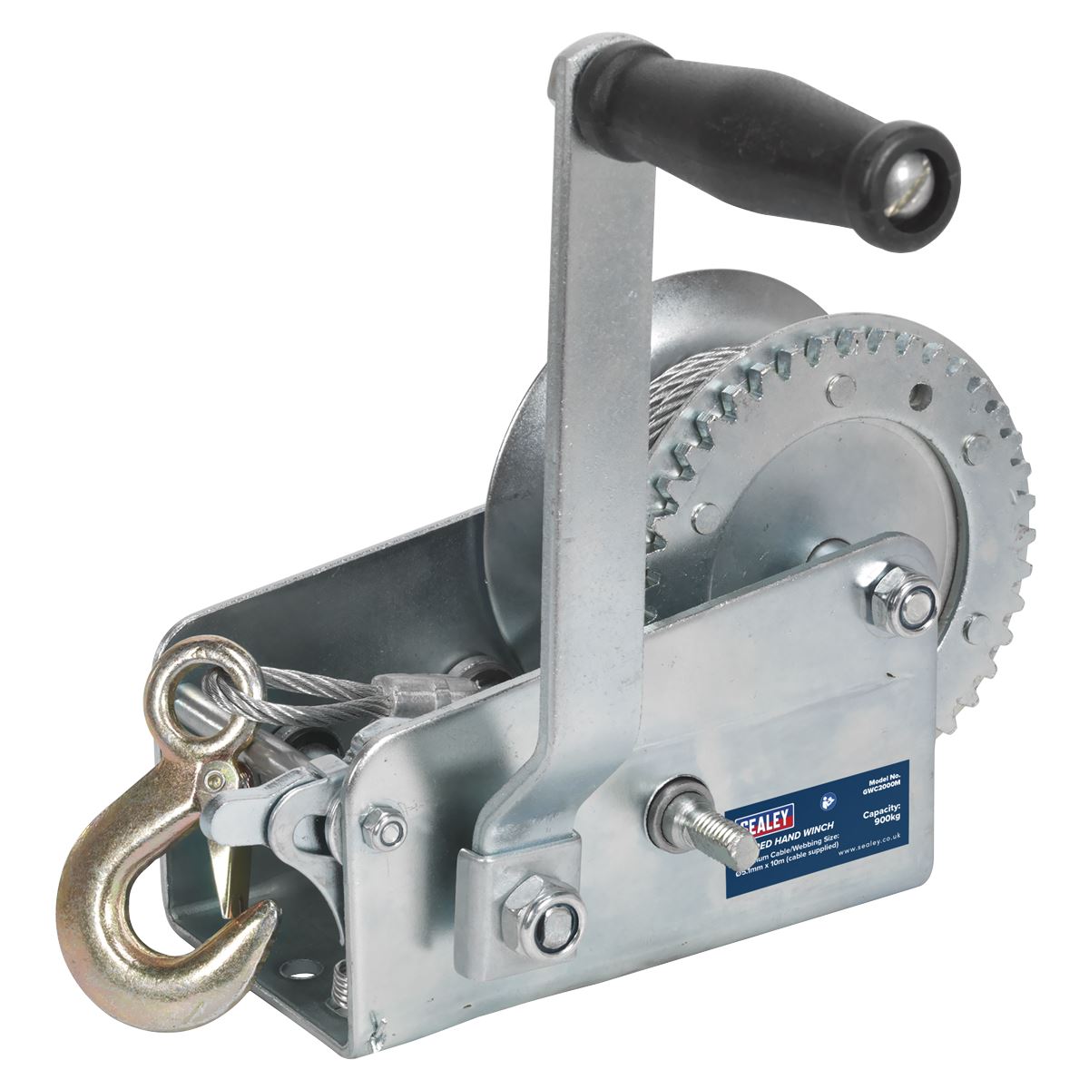Sealey Geared Hand Winch 900kg Capacity with Cable