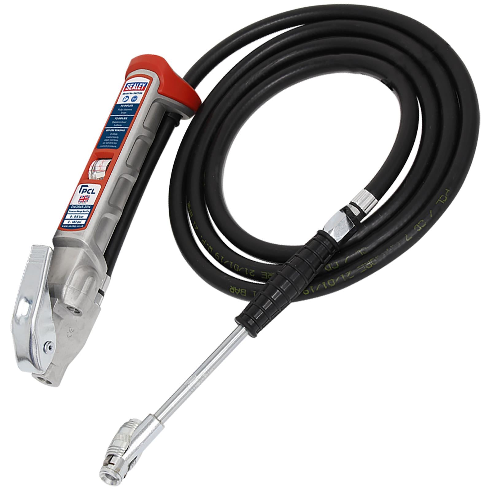Sealey Tyre Inflator 2.5m Hose with Twin Clip-On Connector