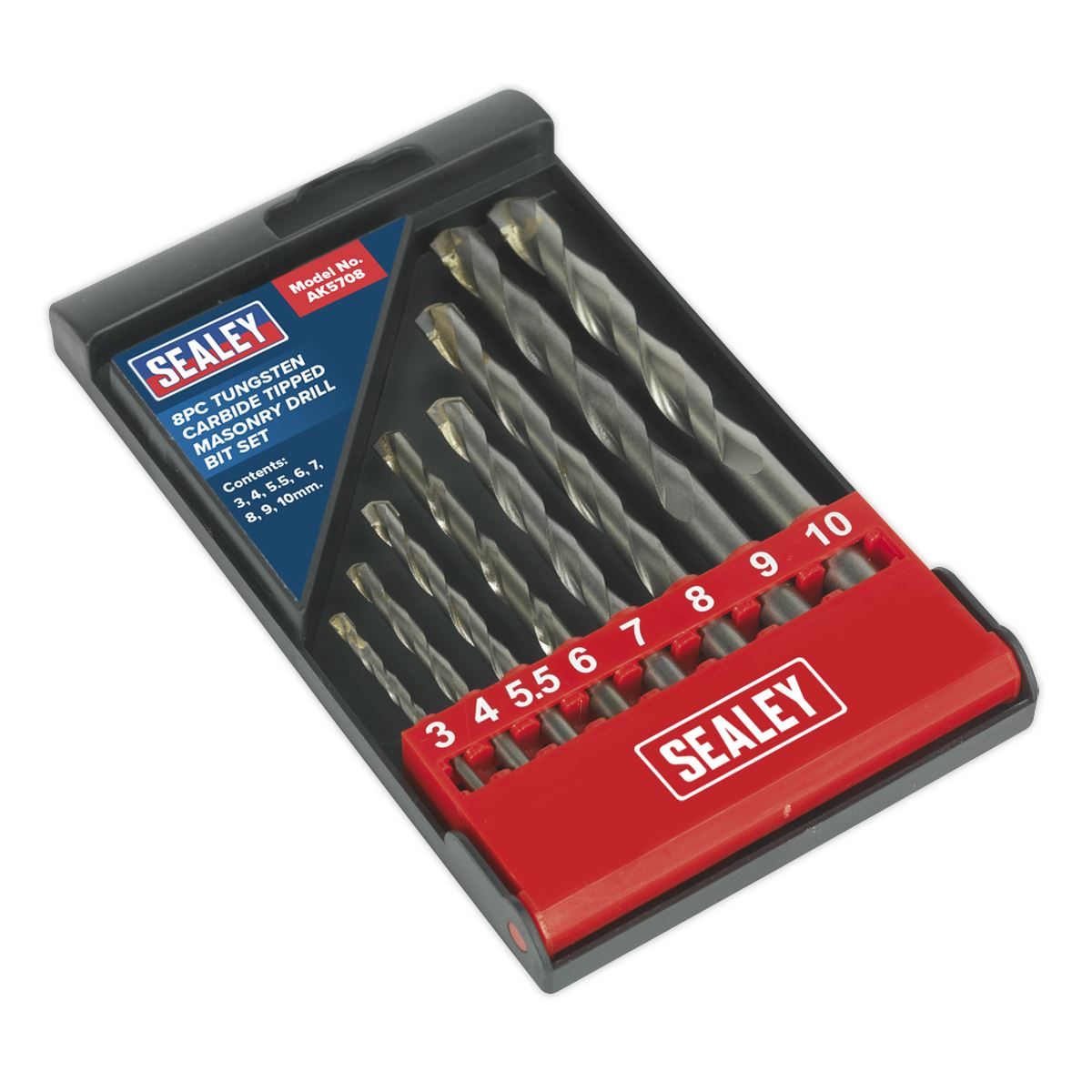 Sealey 8 Piece TCT Masonry Drill Bit Set 3-10mm Tungsten Carbide Tipped Brick