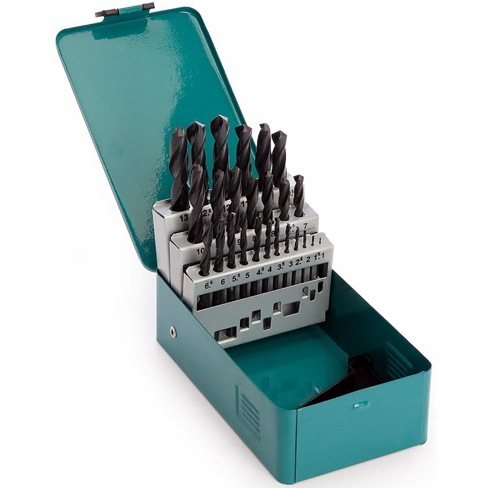 Makita Drill Bit Set HSS-R 25 Piece Roll Forged in Metal Case 1-13mm D-54097