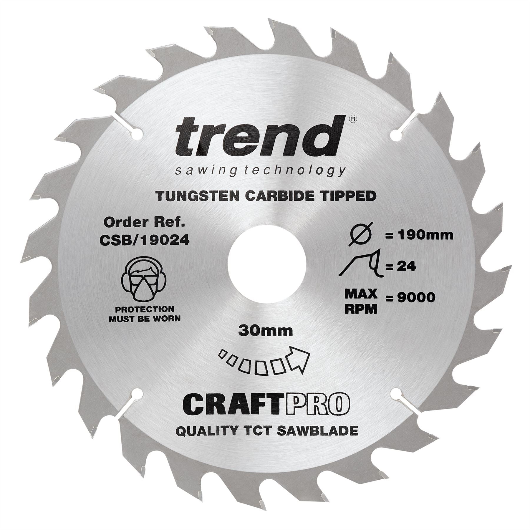 Trend Craft Pro 190mm Diameter 30mm Bore 24 Tooth Combination Cut Saw Blade For Hand Held Circular Saws. CSB/19024