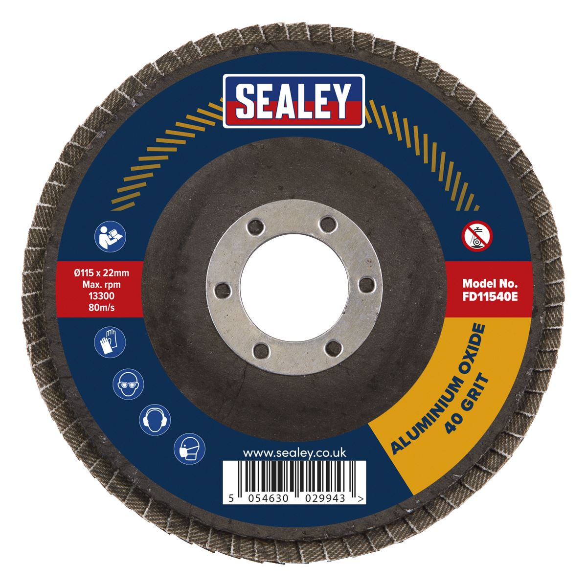 Sealey Flap Disc Aluminium Oxide Ø115mm Ø22mm Bore 40Grit