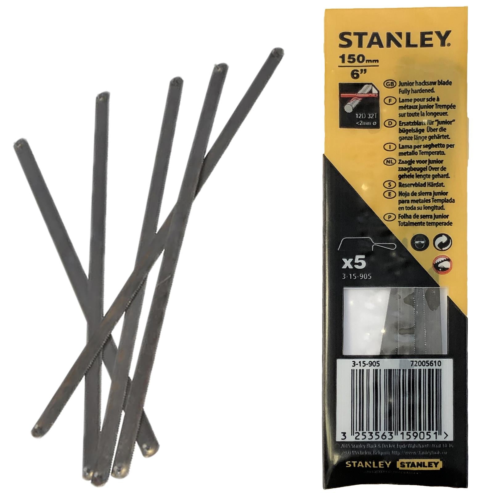 Stanley Junior Hacksaw Blade 150mm 6" Fully Hardened Pack of 5 Blades