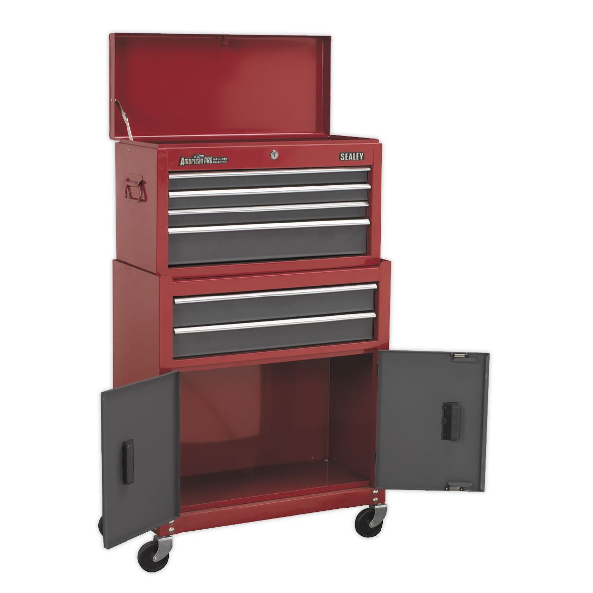 Sealey American Pro Topchest & Rollcab Combination 6 Drawer with Ball-Bearing Slides- Red